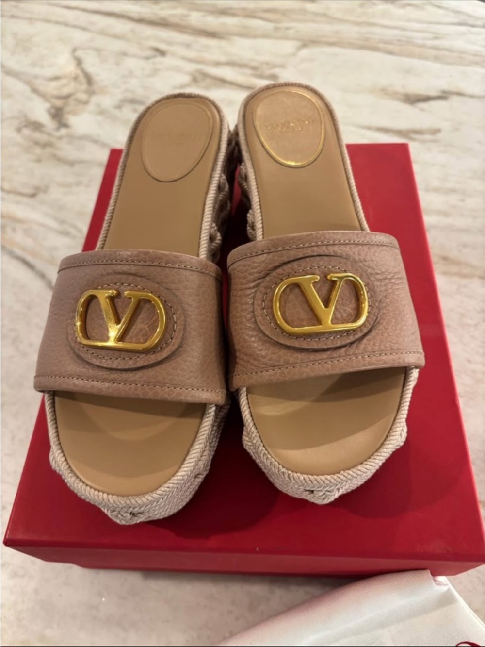 Valentino Garavani Blush Pink Leather V-Logo Slide Mules